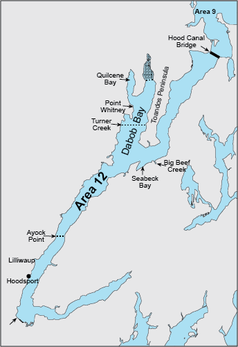 Map depicting boundaries of crab area 12 north of Ayock Point