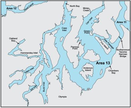 Map depicting the boundaries of marine area 13