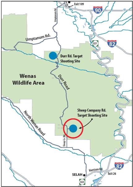 Map displaying target shooting sites at Wenas Wildlife Area. 