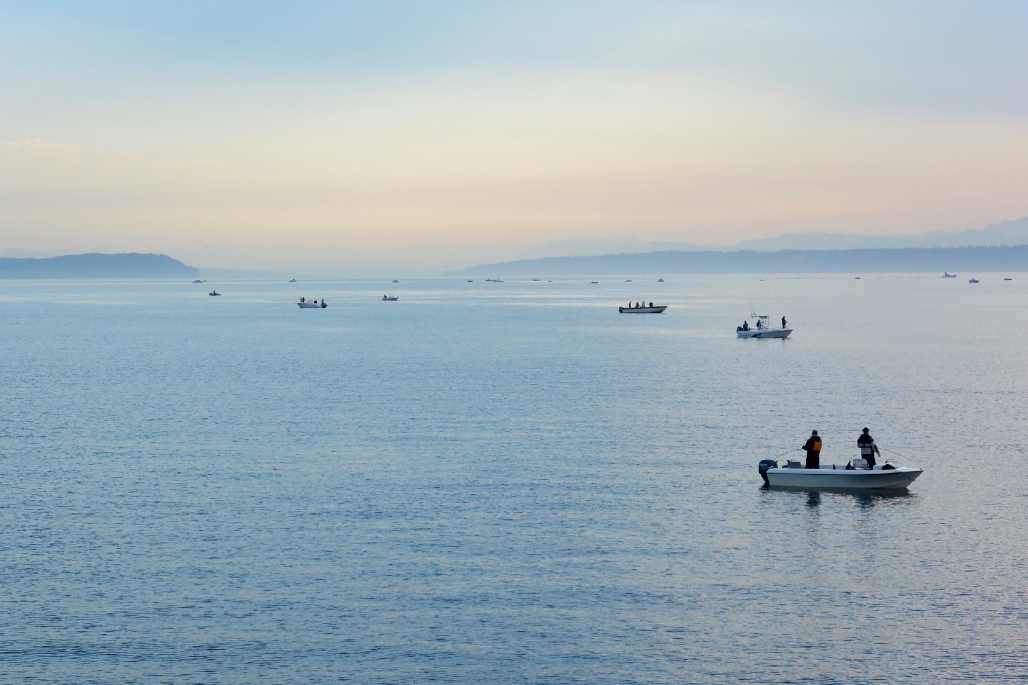 Several boats and anglers on Puget Sound 