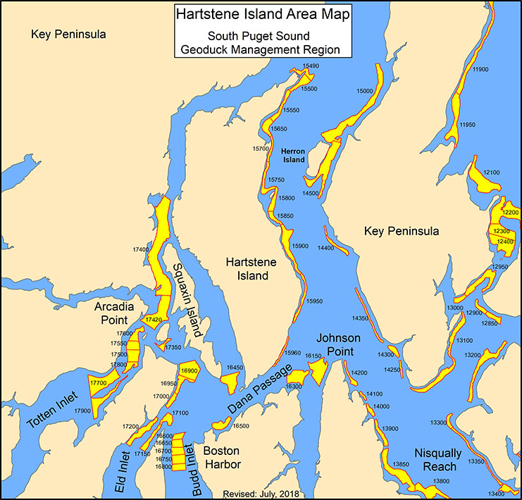 Geoduck tracts within the Harstine Island area