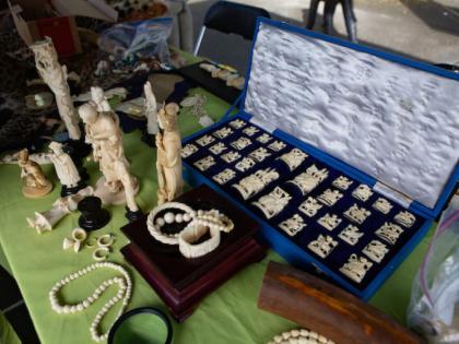 Artifacts made of ivory from wildlife trafficking trade