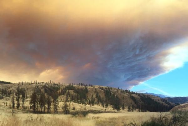 Wildfire smoke in the distance.