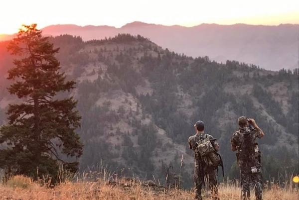 Two hunters in a field