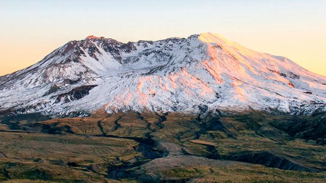 Mount St. Helens covered in snow