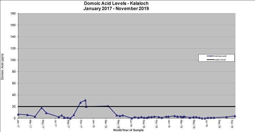 Chart: Domoic Acid Levels-Kalaloch-1999-2019