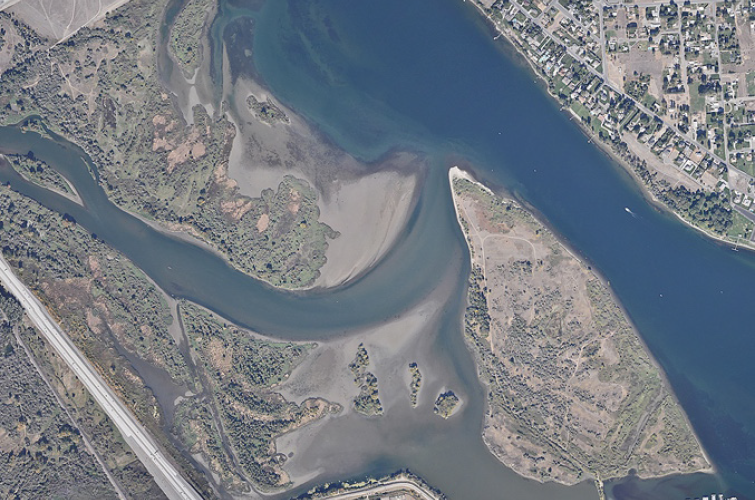 Aerial view of Yakima River delta