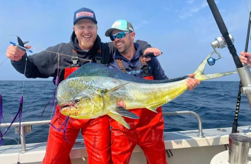 Angler Wade La Fontaine with new state record dolphinfish (mahi mahi) caught out of Westport.