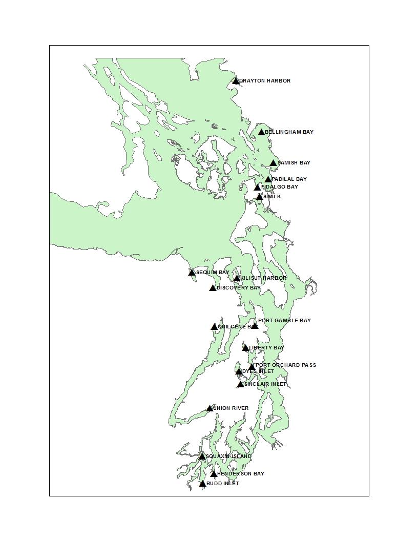 19 priority Olympia oyster restoration sites in Puget Sound