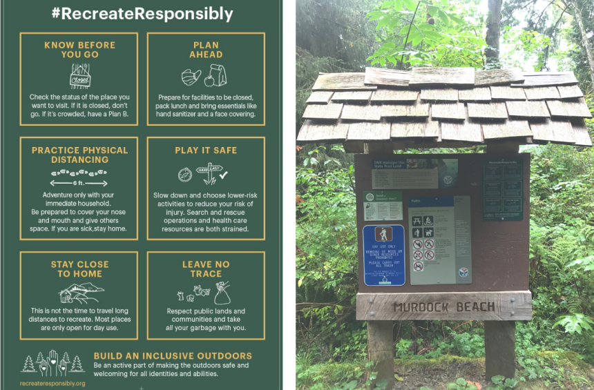 Close up of recreate responsibly sign next to DNR kiosk