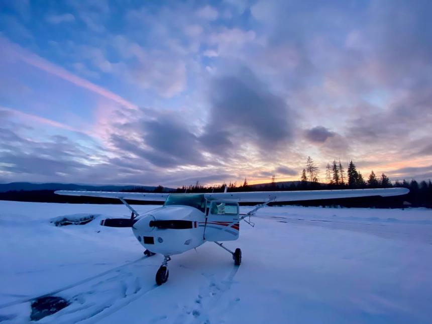 Plane at dawn for wolf surveys
