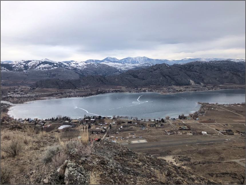 A view of Lake Osoyoos with Chopaka Mountains in the distance.