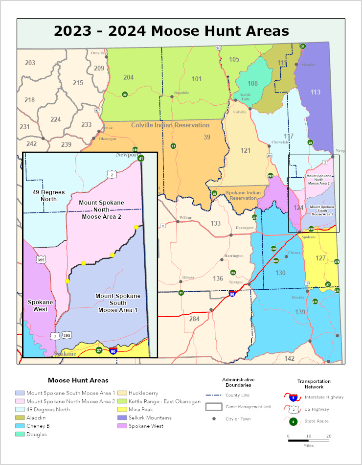 A map of the 2023-2024 Moose hunt area.