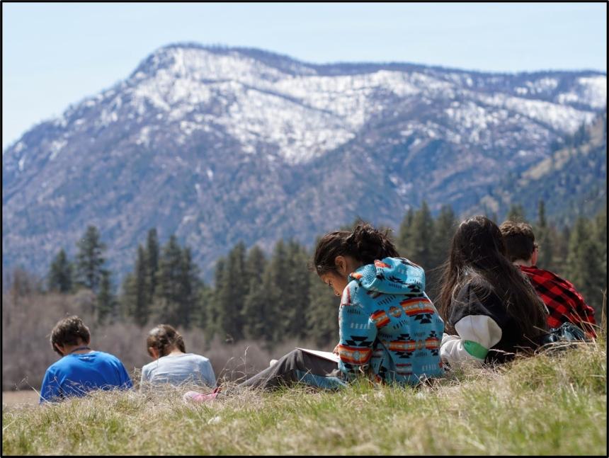Students drawing the landscape near Forde Lake. 