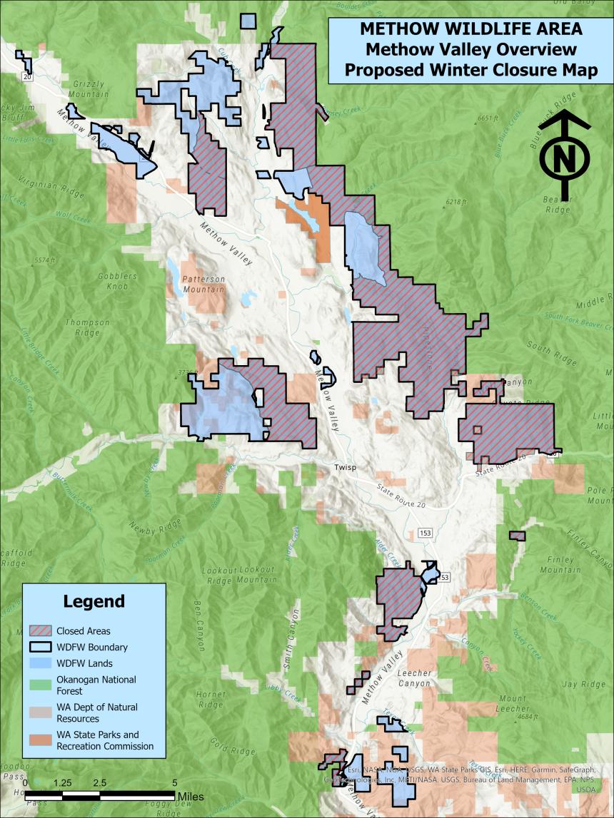 Map of proposed winter closure areas in the Methow Wildlife Area