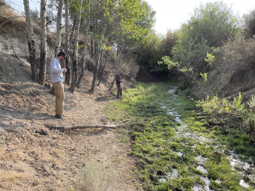 Hudson and Morrison in deeply incised Whiskey Jim Creek