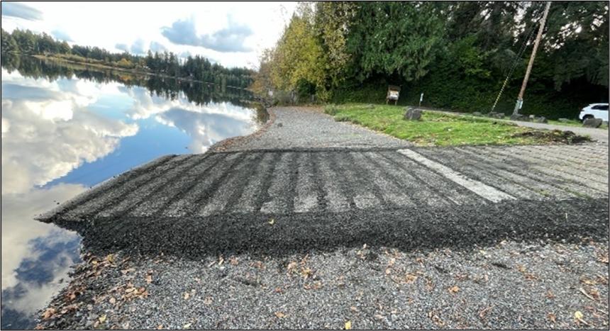 The boat ramp at Hicks Lake after it was freshly graveled. 