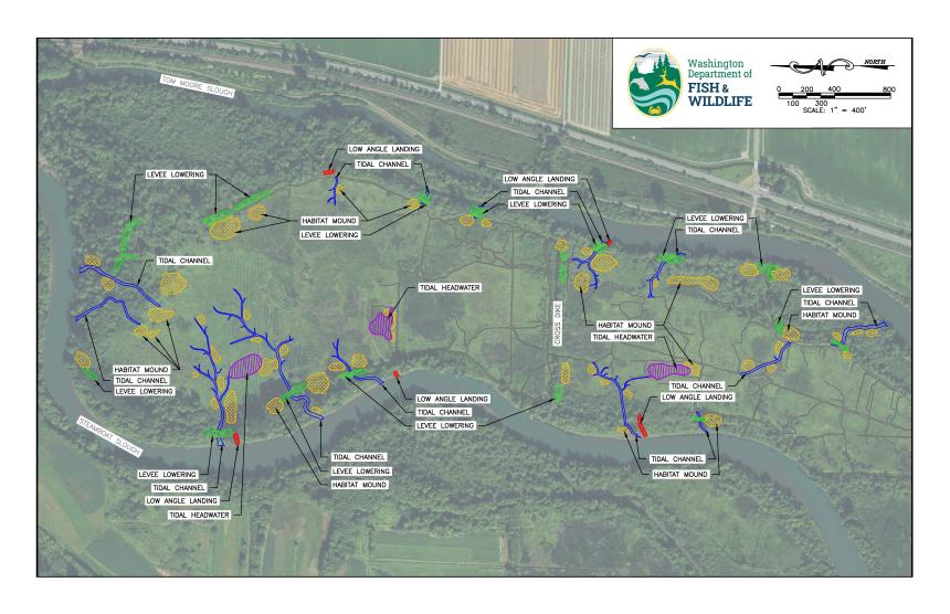 WDFW map of Milltown Island Restoration Project with overlap graphics