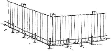 A drawing od an electrified coyote fence.
