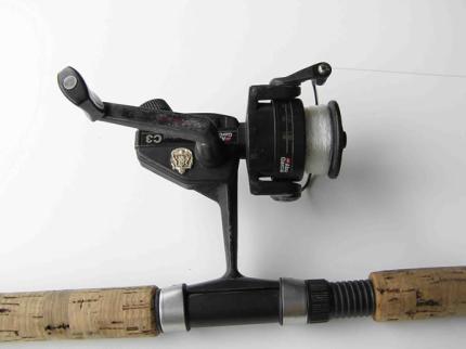 Closeup photo of a spinning type reel