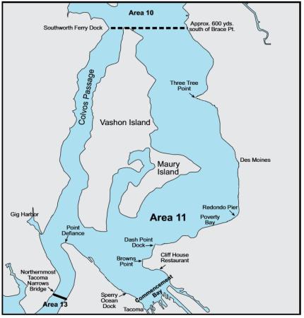 Map depicting the boundaries of marine area 11