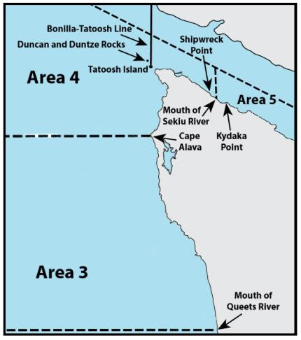 Map depicting the boundaries of marine areas 3 and 4