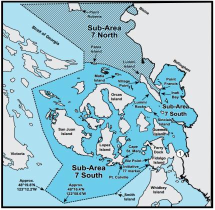 Map depicting boundaries of crab areas 7 north and 7 south