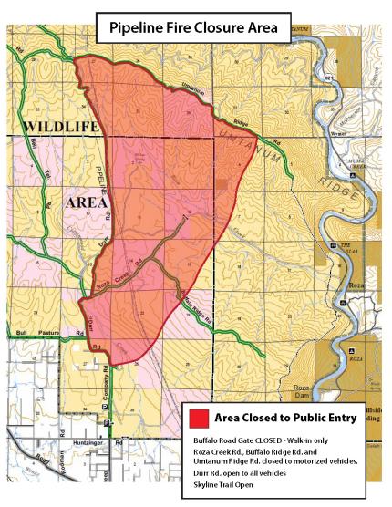 Map of area close to the public due to wildfire