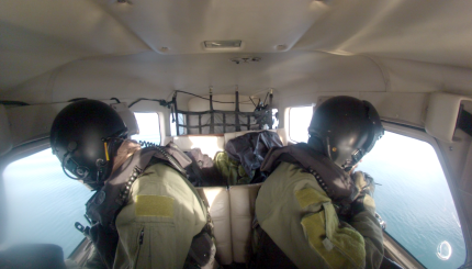 Observers in plane for aerial bird survey