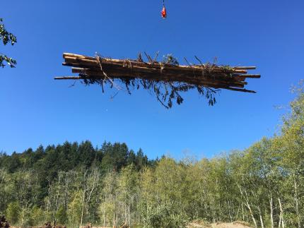 A wood bundle is hauled away from the Big Beef Unit of the South Puget Sound Wildlife Area