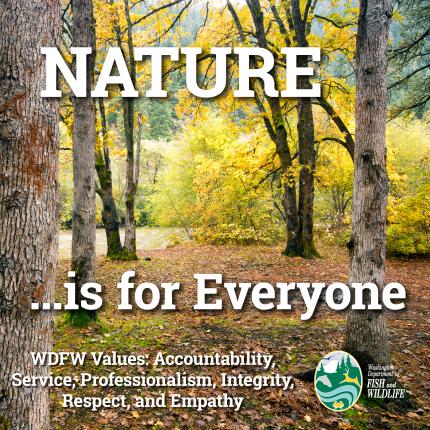"Nature if for Everyone" superimposed on a beautiful fall forested background