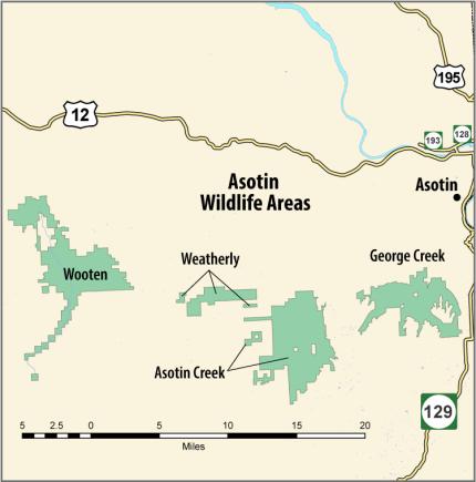 Boundaries of the Asotin Creek Wildlife Area.