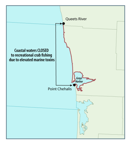 Areas closed to crabbing from Pt. Chehalis north to Queets River.