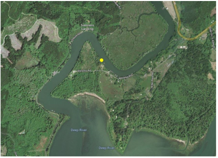 Map showing where derelict barge location in the Deep River