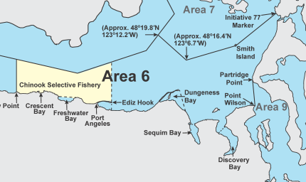Map of Chinook Selective Fishery area in Marine Area 6