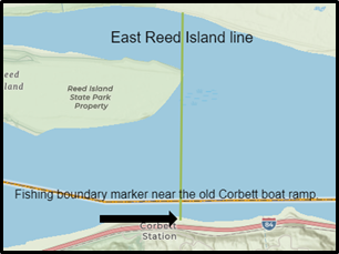 Eastern Reed Island line:  This image depicts the boundary line set at the eastern end of Reed Island.
