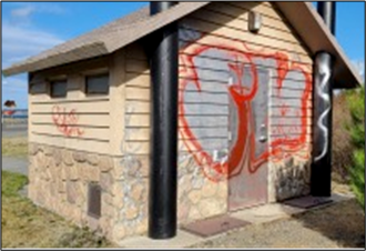 Graffitied building