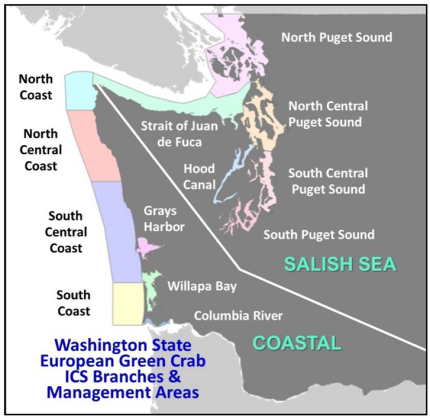 European green crab WA management areas 2022-2023