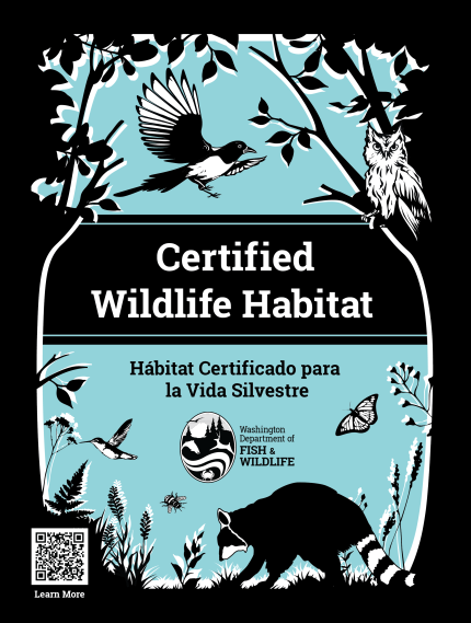 Black, blue and white Habitat at Home - certified wildlife habitat graphic
