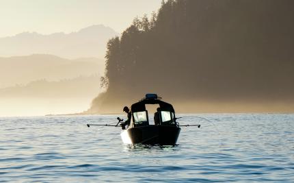 Anglers trolling for blackmouth Chinook salmon in Marine Area 5 near Sekiu and Pillar Point. 