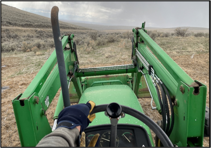 A in-seat view from a tractor.