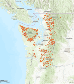 2023 Sooty grouse route locations for western Washington 