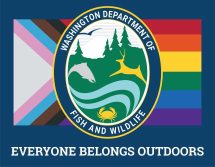 WDFW logo with Pride flags in the background