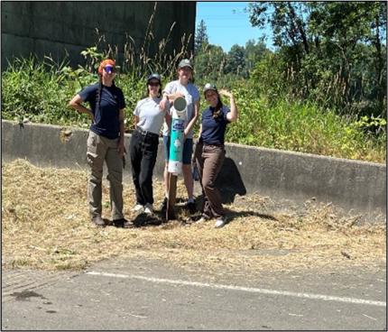 A monofilament bin with crew around