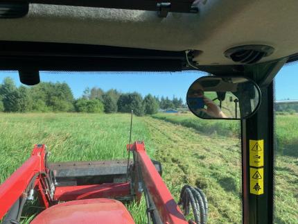 A tractor mowing a field