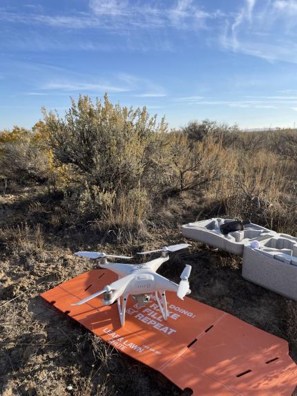 With clear skies and calm wind, the Phantom 4 Pro V2 drone is ready for takeoff!