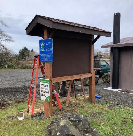 Johns River kiosk repair work in progress.