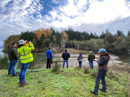   WDFW staff visiting the Milewa Creek Estuary on McNeil Island. 