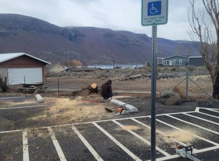 Fence repairs at a parking lot