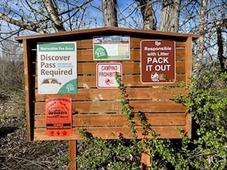 Naches River Access Area kiosk with newly updated signage.